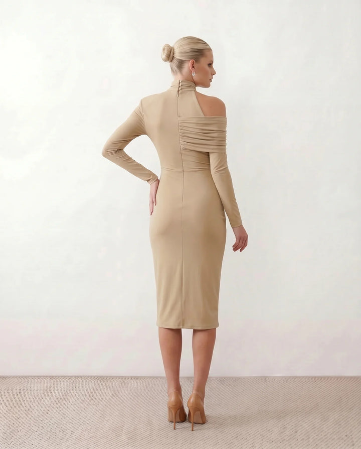 Beatrix | Women's Asymmetric Neck Open Back Midi Dress