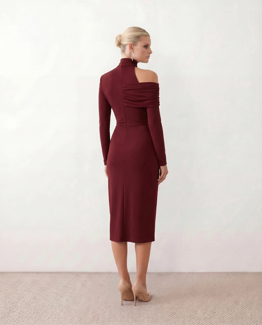 Beatrix | Women's Asymmetric Neck Open Back Midi Dress
