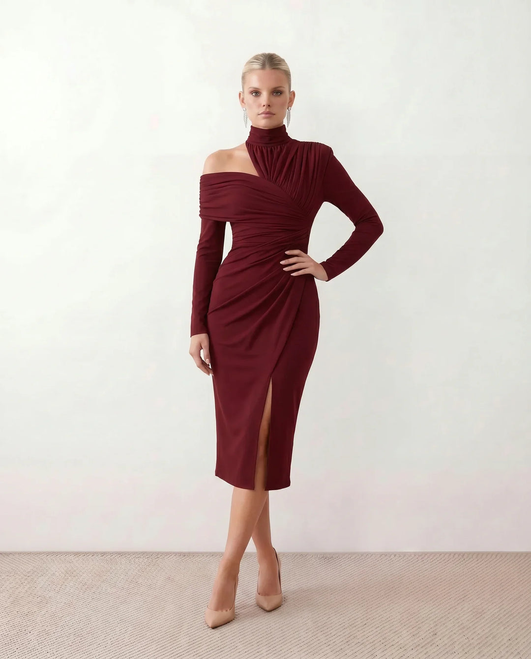 Beatrix | Women's Asymmetric Neck Open Back Midi Dress