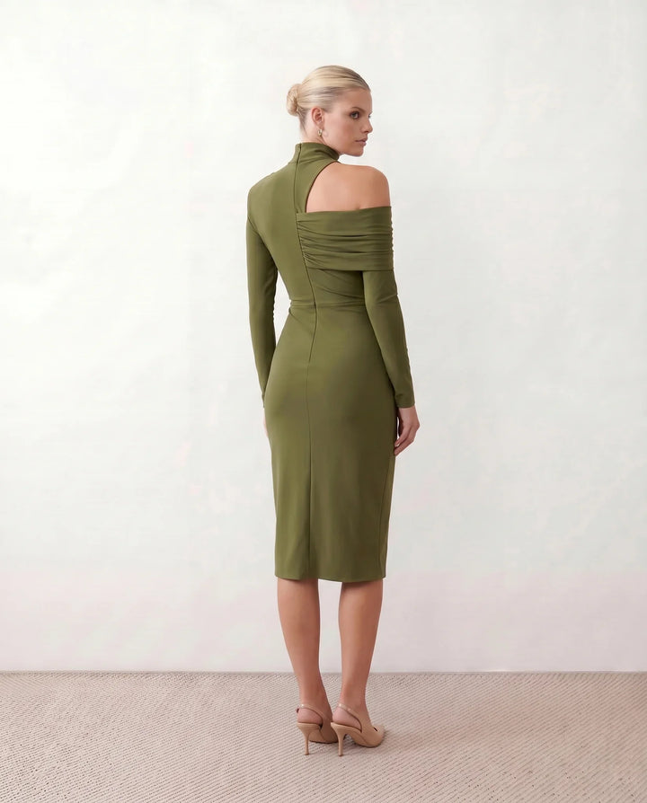Beatrix | Women's Asymmetric Neck Open Back Midi Dress