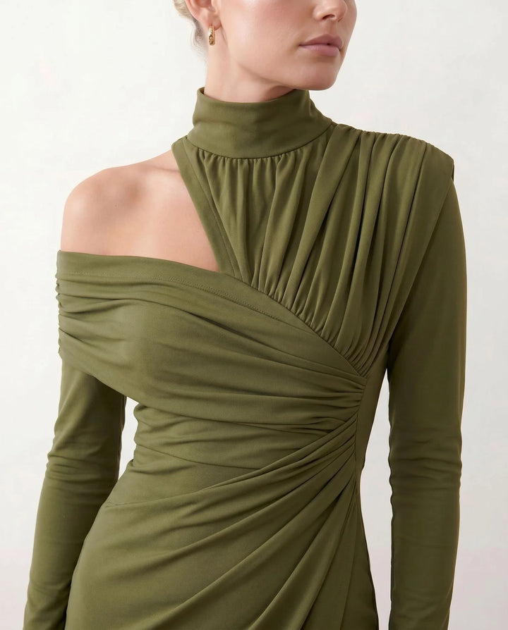 Beatrix | Women's Asymmetric Neck Open Back Midi Dress