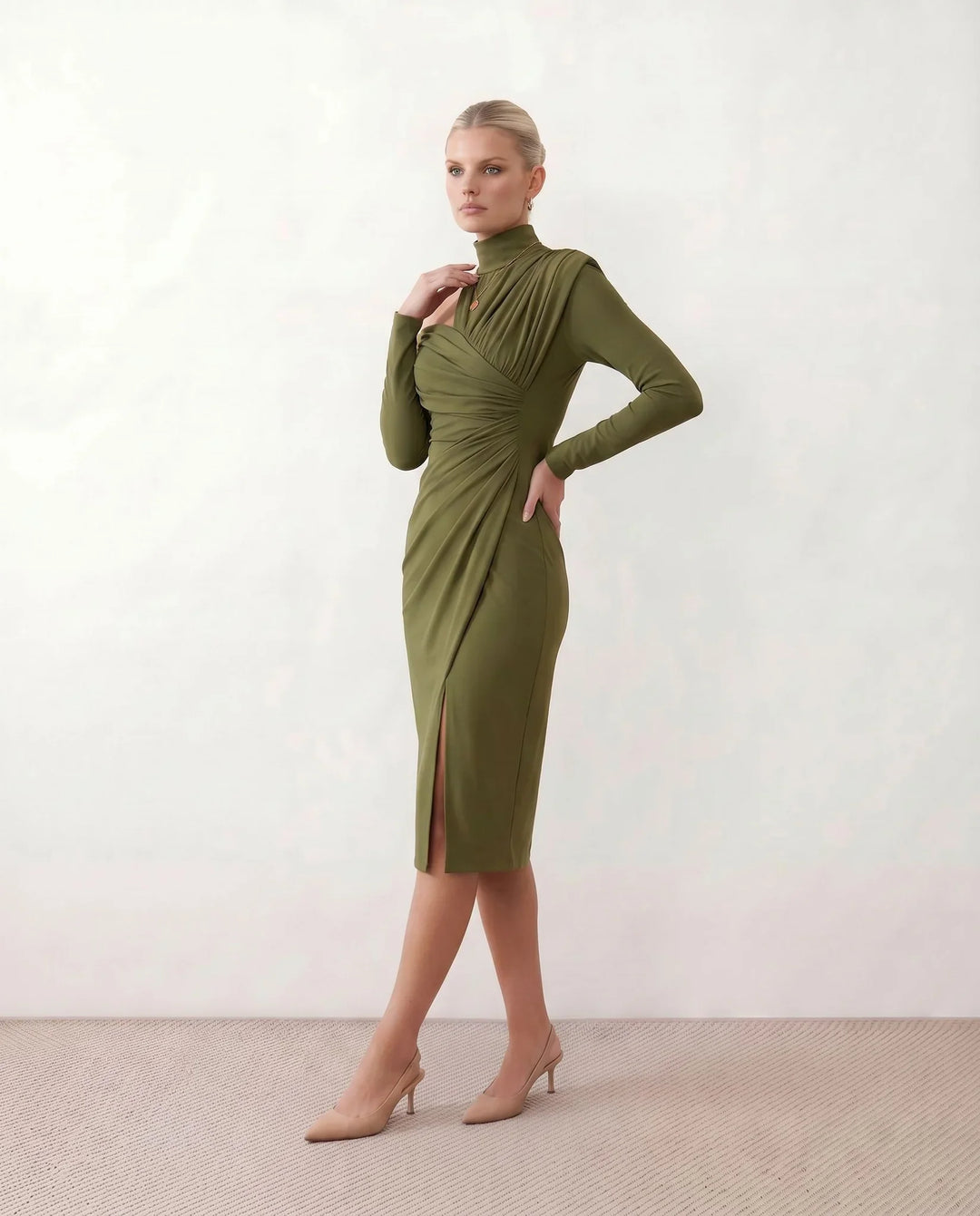 Beatrix | Women's Asymmetric Neck Open Back Midi Dress