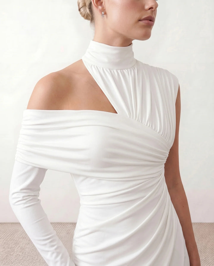Beatrix | Women's Asymmetric Neck Open Back Midi Dress