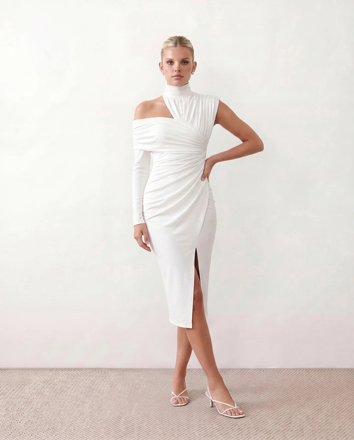 Beatrix | Women's Asymmetric Neck Open Back Midi Dress