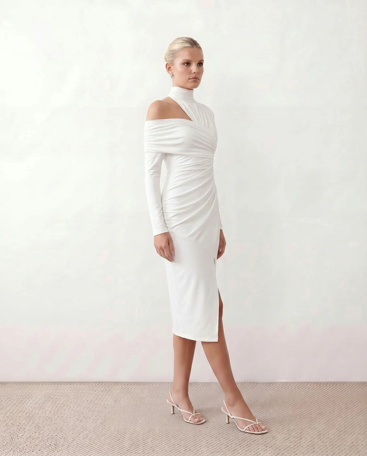 Beatrix | Women's Asymmetric Neck Open Back Midi Dress
