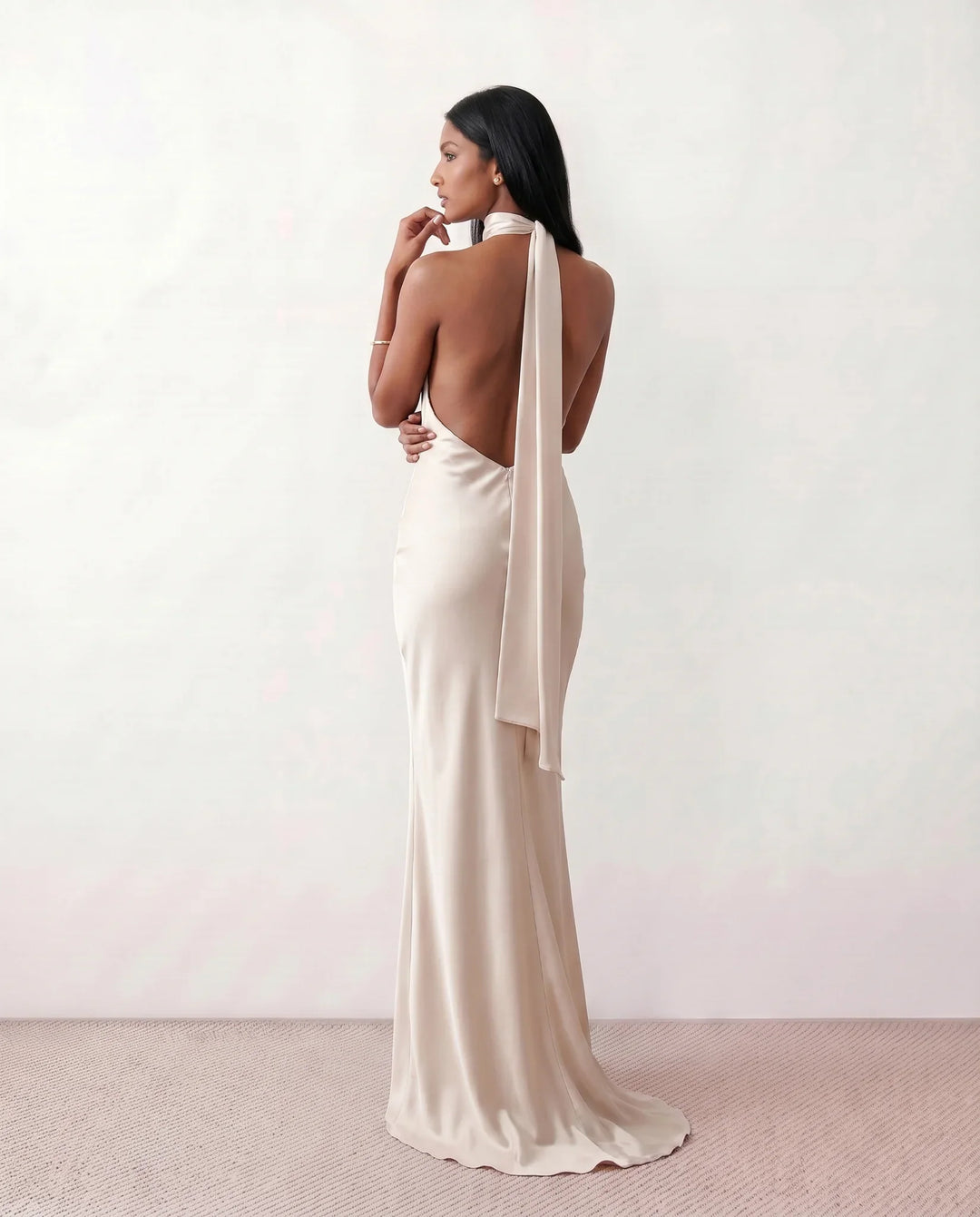 Ophelia | Women's Satin Halter Open Back Maxi Dress
