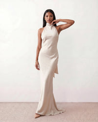 Ophelia | Women's Satin Halter Open Back Maxi Dress