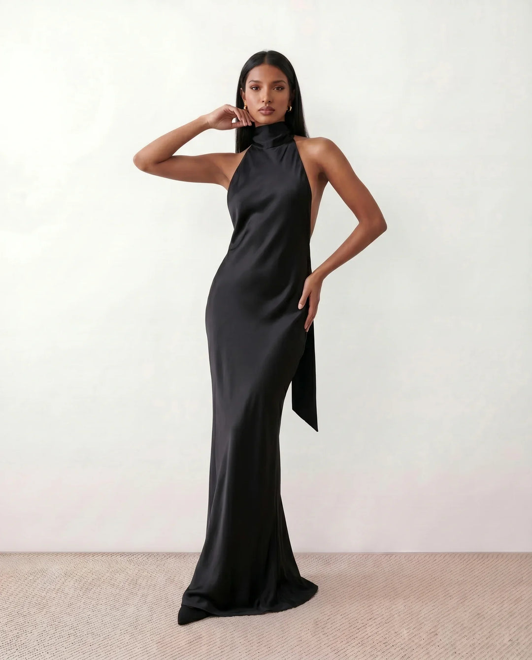Ophelia | Women's Satin Halter Open Back Maxi Dress