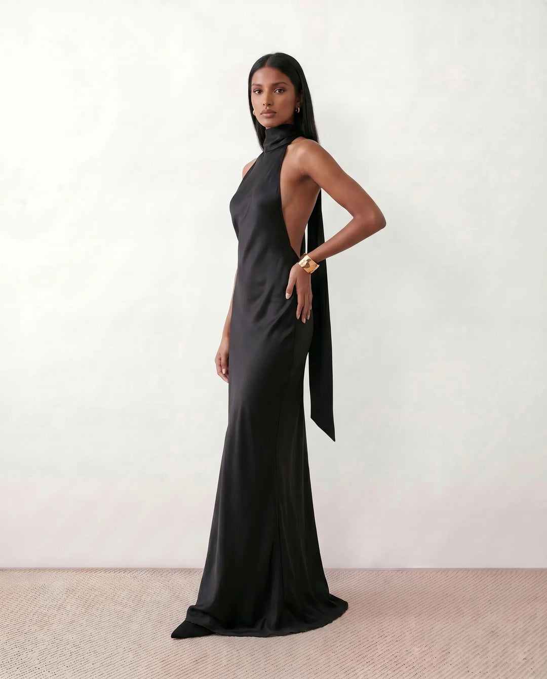 Ophelia | Women's Satin Halter Open Back Maxi Dress