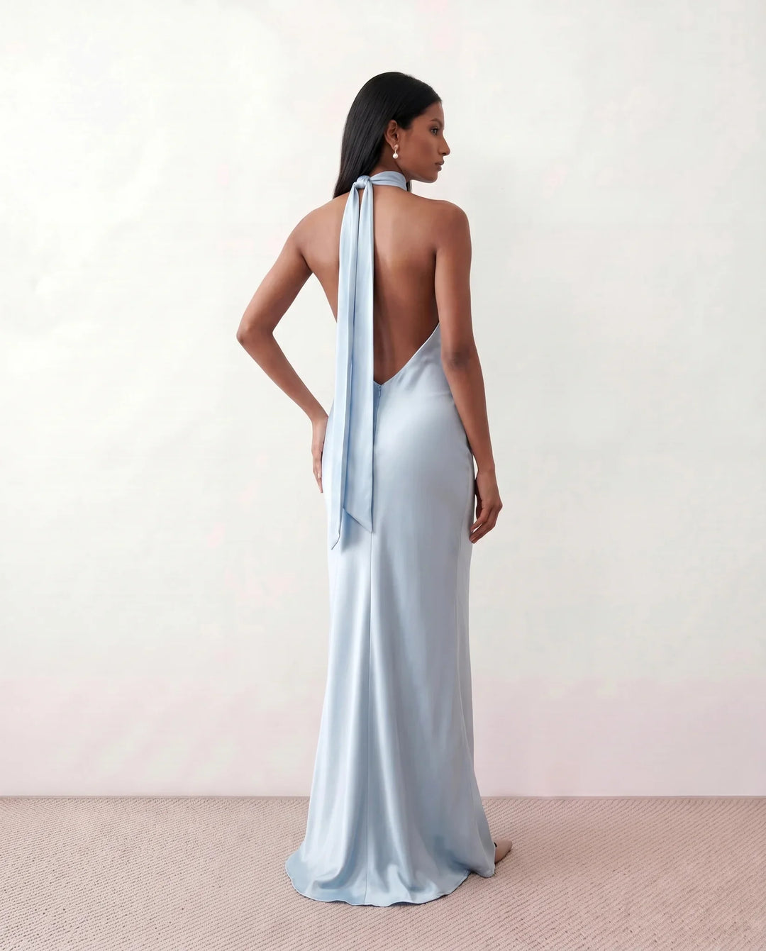 Ophelia | Women's Satin Halter Open Back Maxi Dress