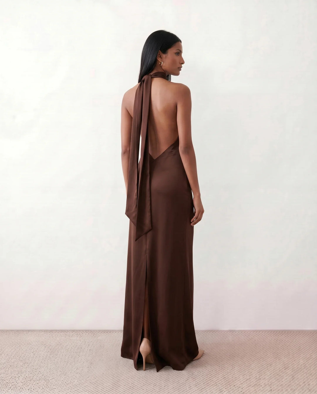 Ophelia | Women's Satin Halter Open Back Maxi Dress