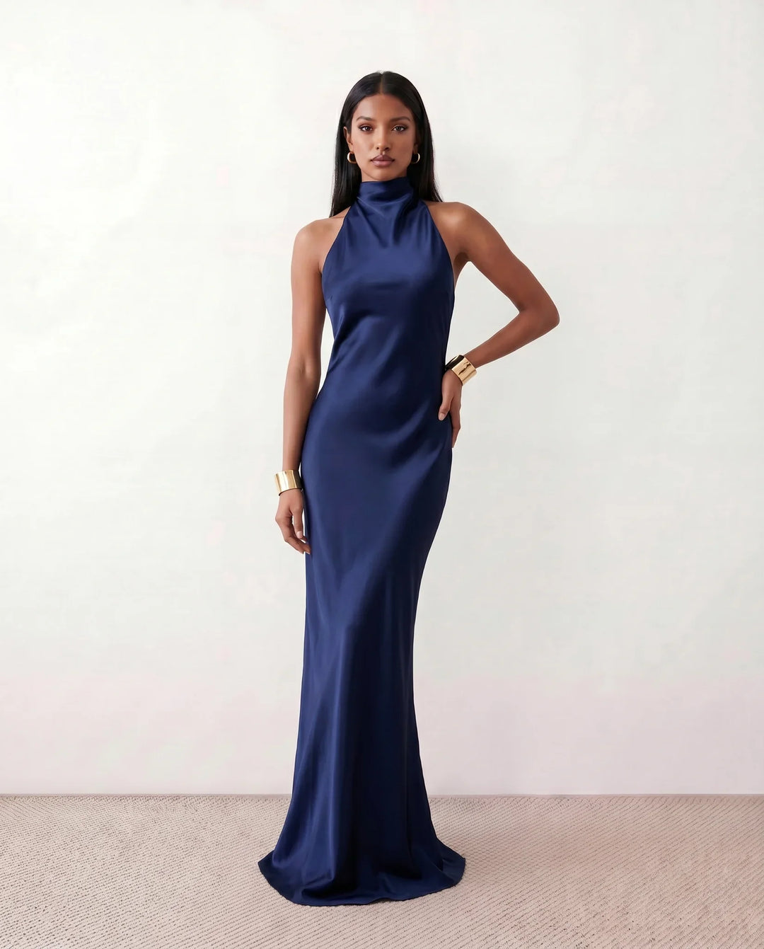 Ophelia | Women's Satin Halter Open Back Maxi Dress
