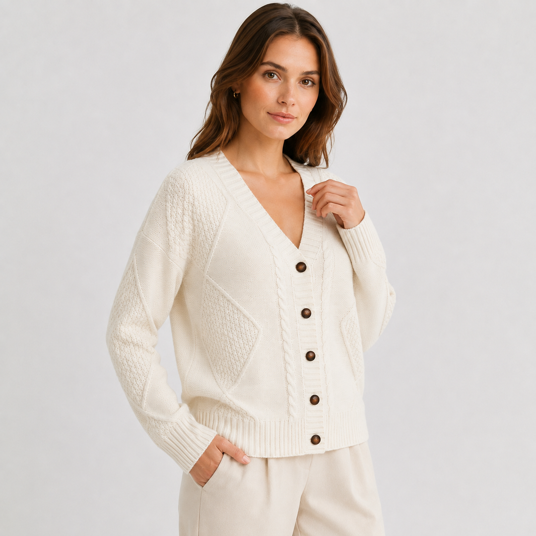 Ada | Women's Cable Knit V Neck Cardigan