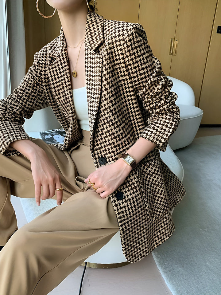 Cecilia | Women's Houndstooth Waist-Tie Blazer