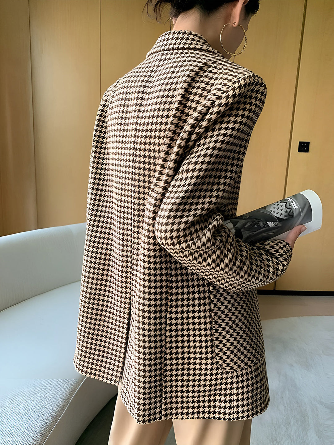 Cecilia | Women's Houndstooth Waist-Tie Blazer