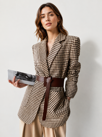 Cecilia | Women's Houndstooth Waist-Tie Blazer