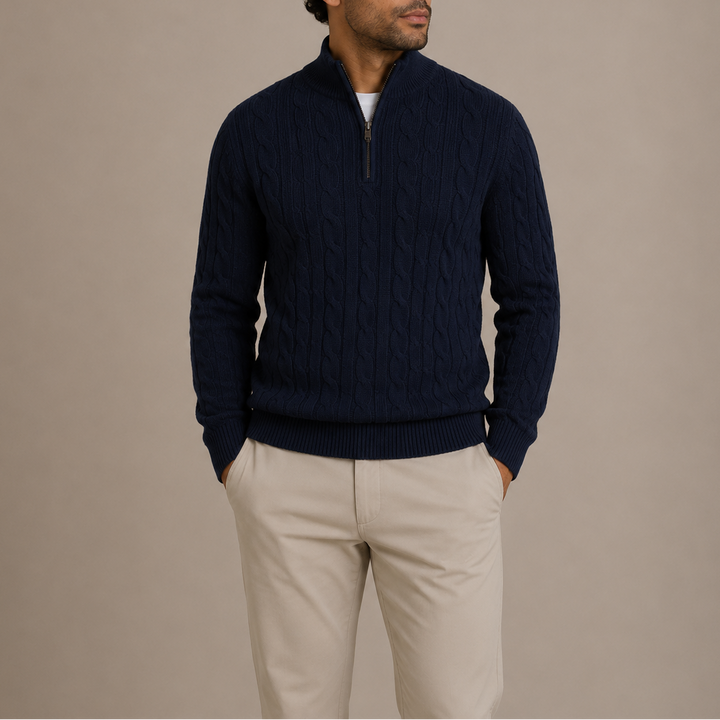 Reuben | Men's Cable Knit Quarter Zip Sweater