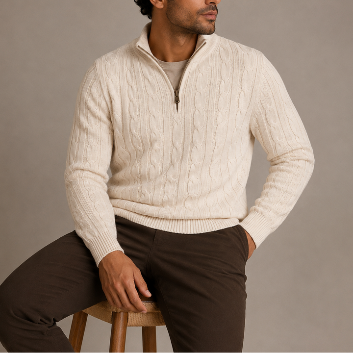 Reuben | Men's Cable Knit Quarter Zip Sweater