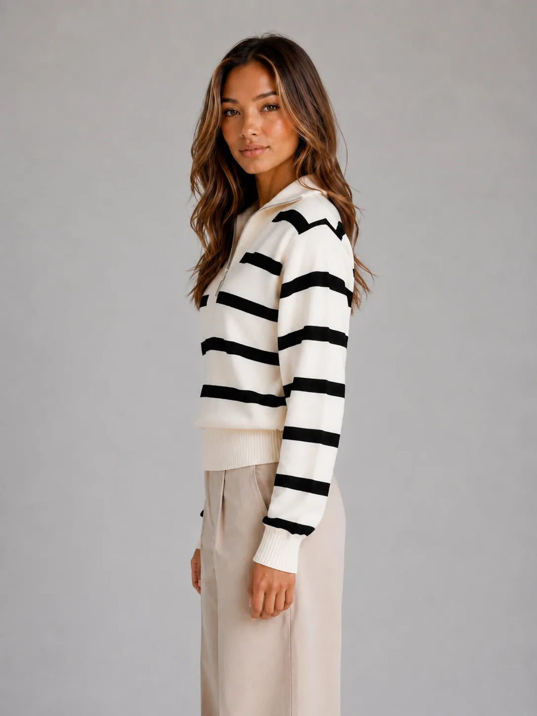 Cassia | Women's Striped Half Zip Jumper