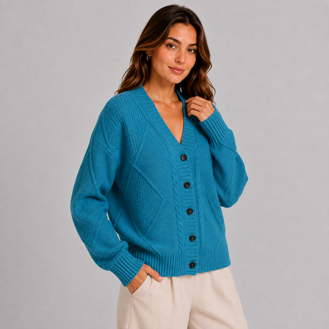 Ada | Women's Cable Knit V Neck Cardigan