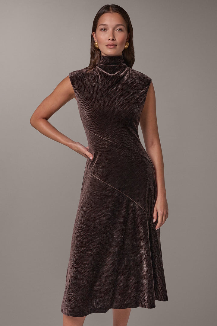 Ambre | Women's Velvet Mock Neck Midi Dress
