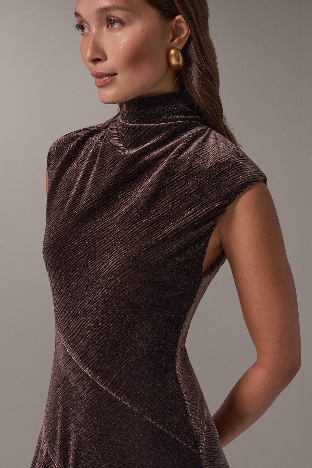 Ambre | Women's Velvet Mock Neck Midi Dress