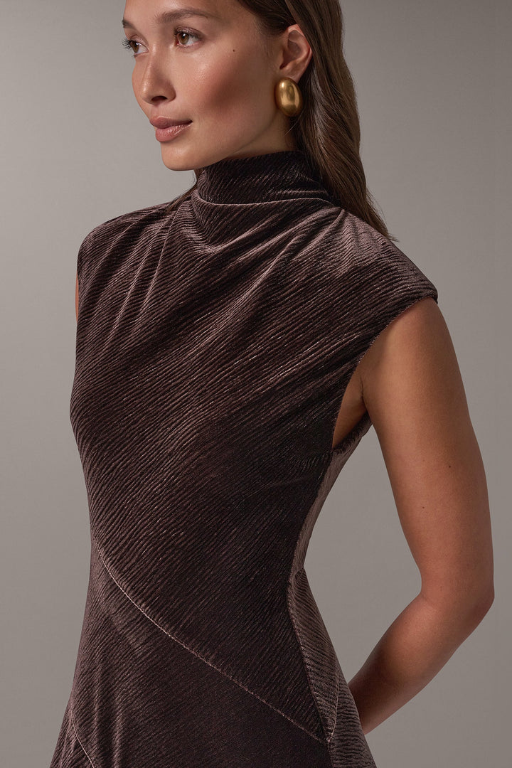 Ambre | Women's Velvet Mock Neck Midi Dress