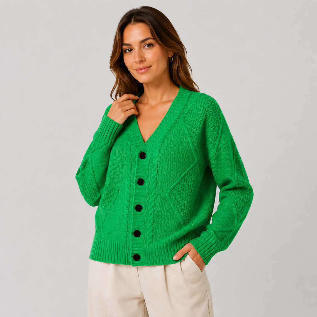 Ada | Women's Cable Knit V Neck Cardigan