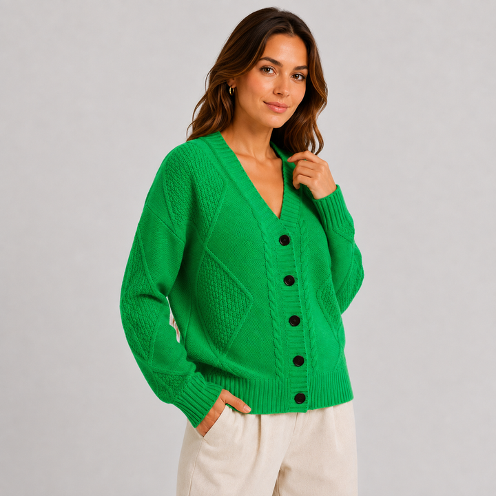 Ada | Women's Cable Knit V Neck Cardigan