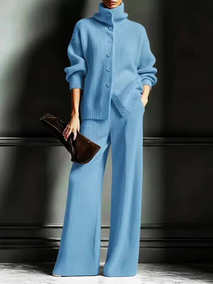 Saskia | Women's Ribbed Knit Top and Wide-Leg Trouser Set