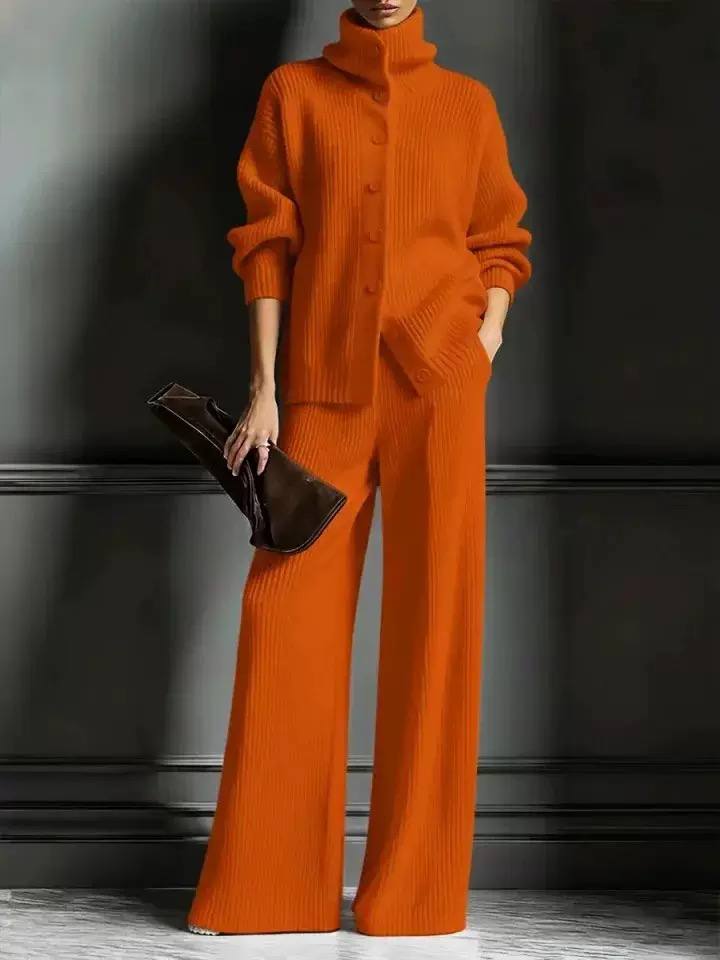 Saskia | Women's Ribbed Knit Top and Wide-Leg Trouser Set