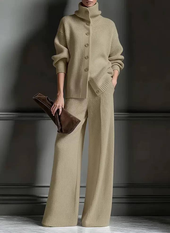 Saskia | Women's Ribbed Knit Top and Wide-Leg Trouser Set
