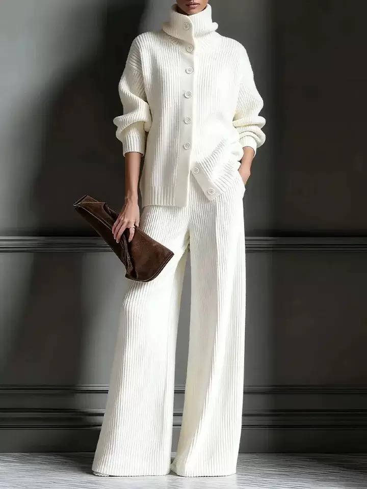Saskia | Women's Ribbed Knit Top and Wide-Leg Trouser Set