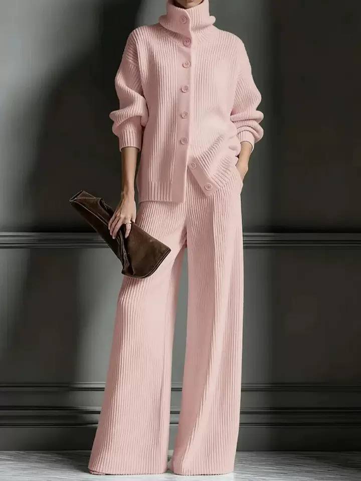 Saskia | Women's Ribbed Knit Top and Wide-Leg Trouser Set