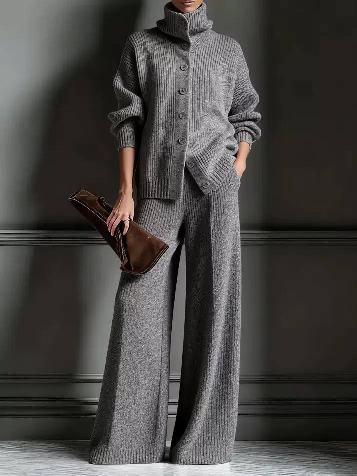 Saskia | Women's Ribbed Knit Top and Wide-Leg Trouser Set