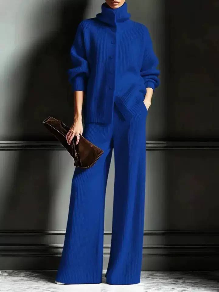 Saskia | Women's Ribbed Knit Top and Wide-Leg Trouser Set