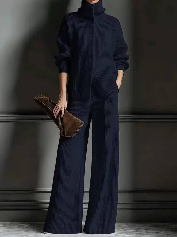Saskia | Women's Ribbed Knit Top and Wide-Leg Trouser Set