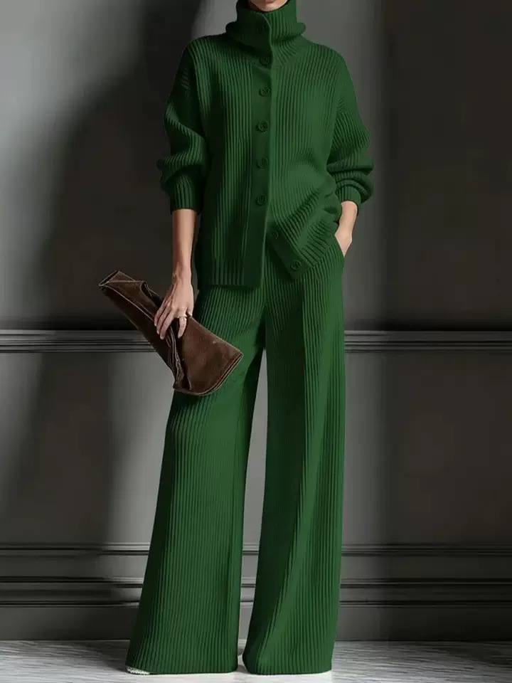 Saskia | Women's Ribbed Knit Top and Wide-Leg Trouser Set