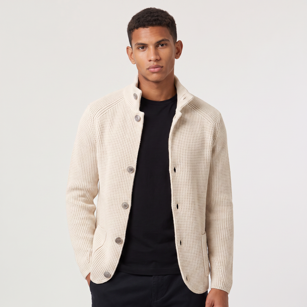 Flynn | Men's Stand Collar Button Front Knit Cardigan