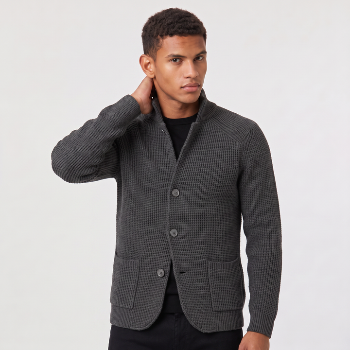 Flynn | Men's Stand Collar Button Front Knit Cardigan