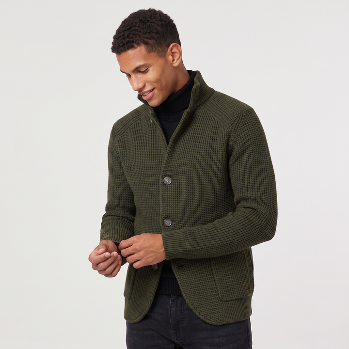 Flynn | Men's Stand Collar Button Front Knit Cardigan