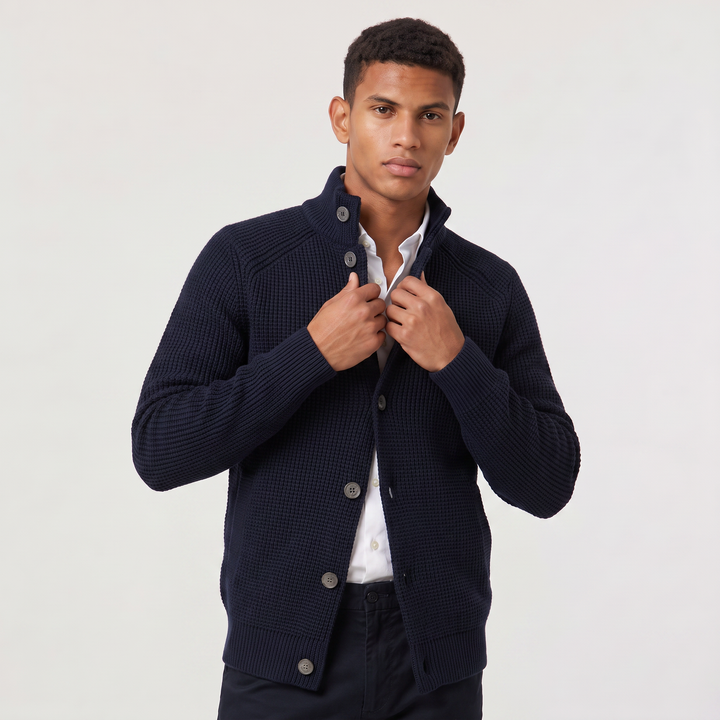 Flynn | Men's Stand Collar Button Front Knit Cardigan
