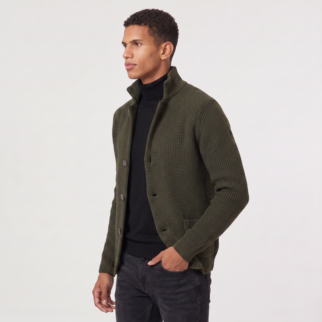 Flynn | Men's Stand Collar Button Front Knit Cardigan