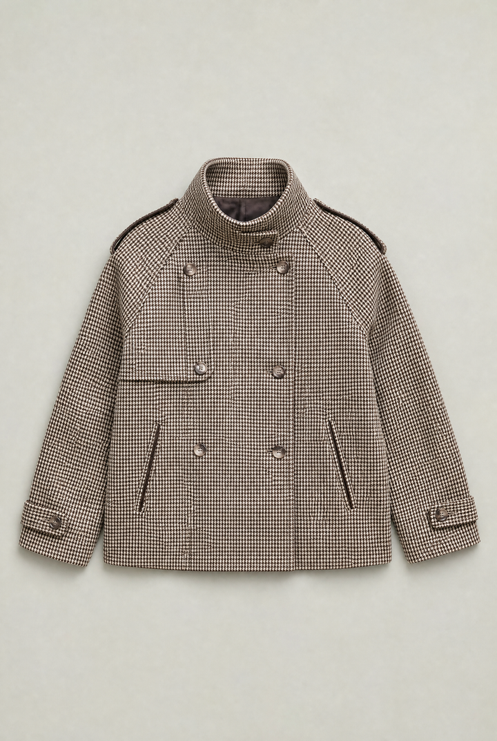 Odette | Women's Houndstooth Funnel Neck Jacket