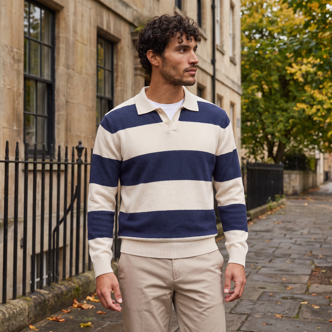 Spencer | Men's Striped Knit Polo Jumper