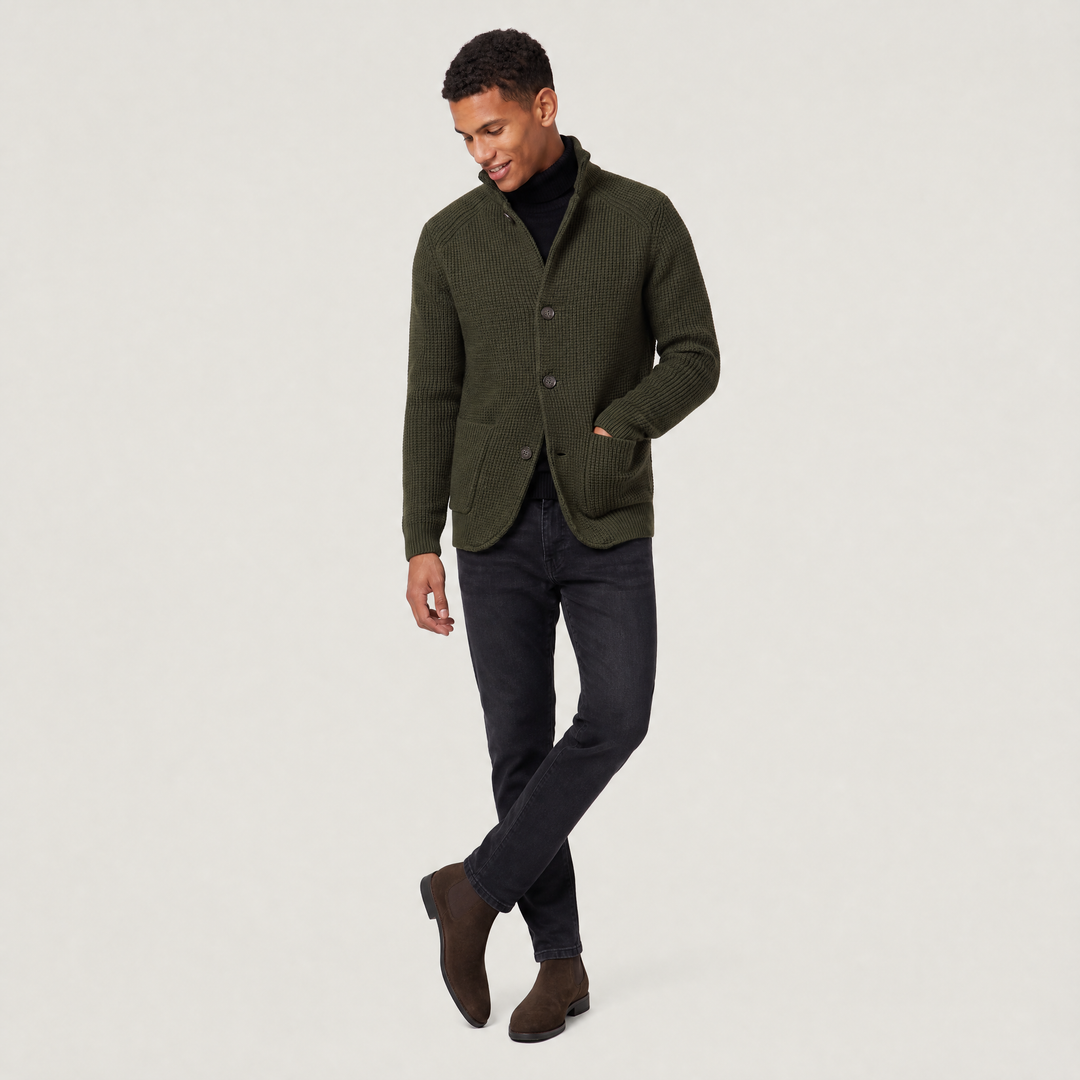 Flynn | Men's Stand Collar Button Front Knit Cardigan