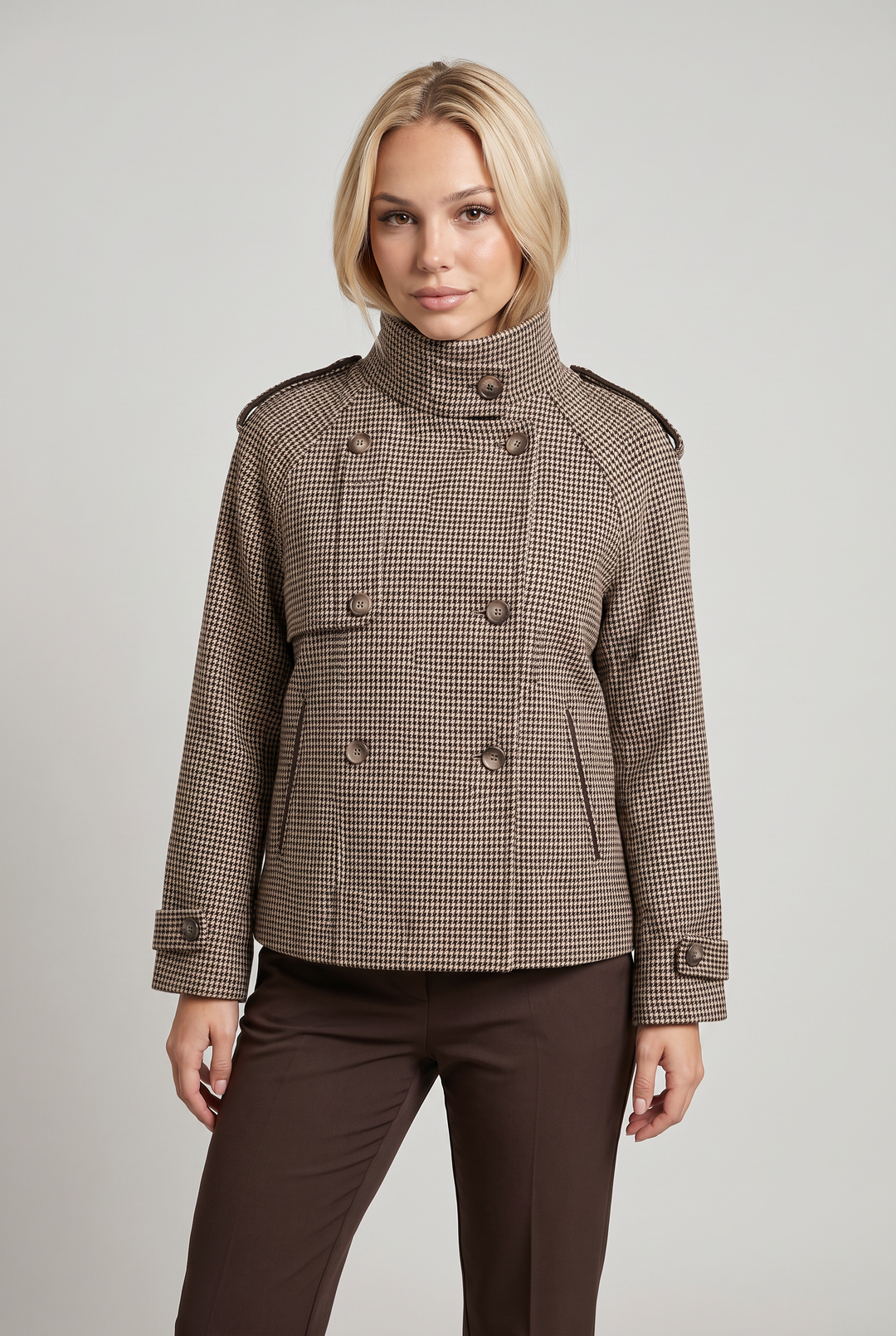 Odette | Women's Houndstooth Funnel Neck Jacket