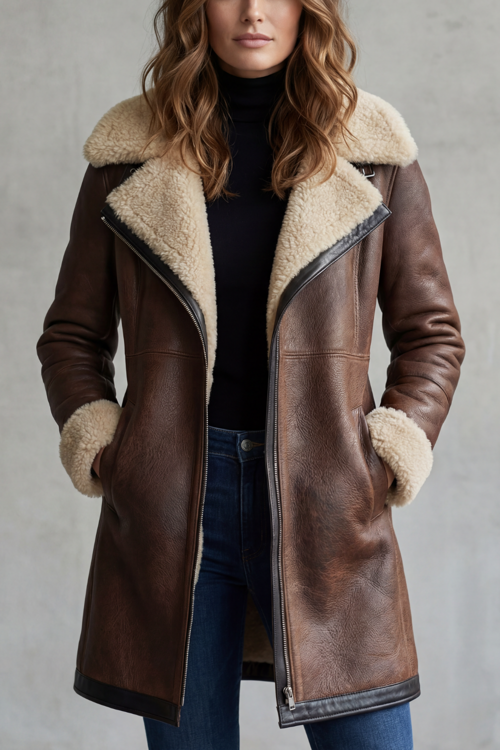 Iris | Women's Shearling-Lined Longline Leather Coat