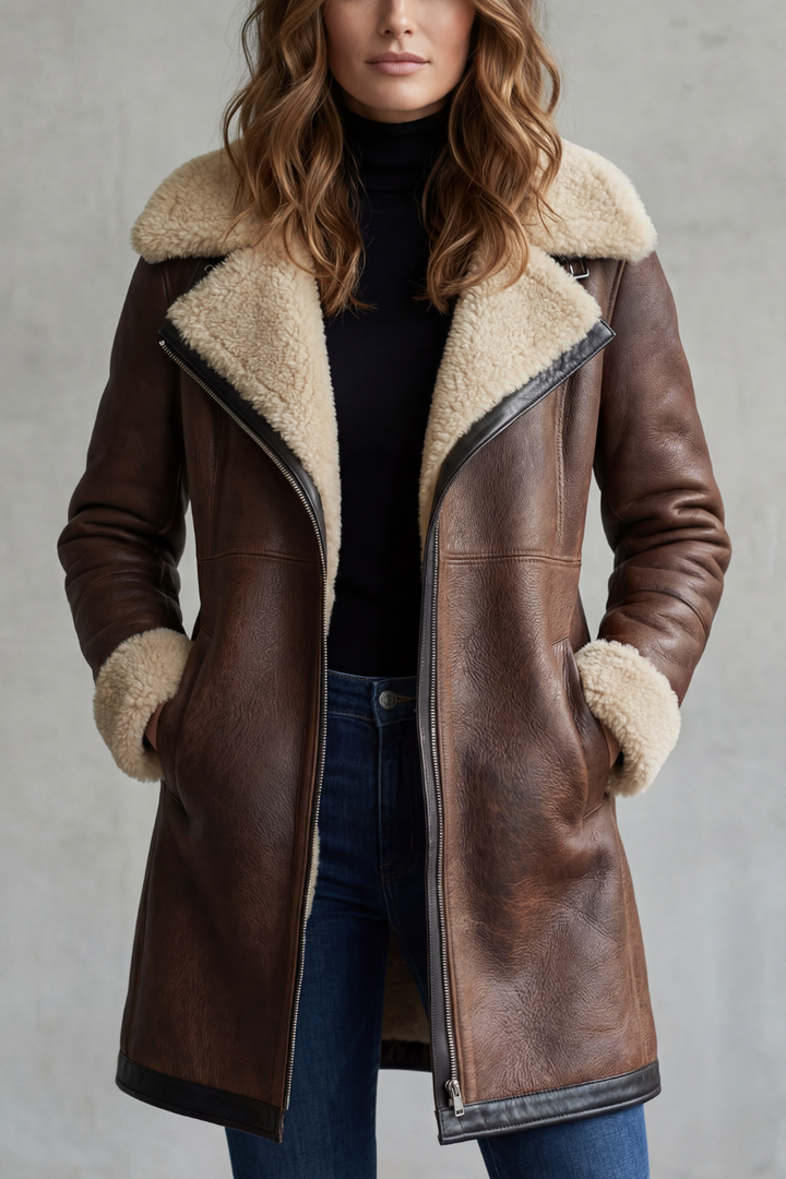 Iris | Women's Shearling-Lined Longline Leather Coat