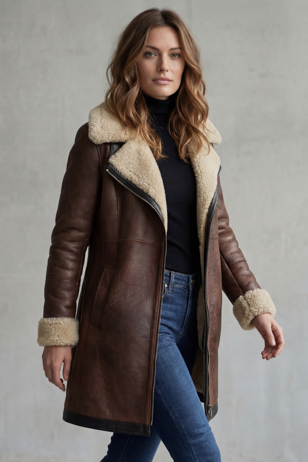 Iris | Women's Shearling-Lined Longline Leather Coat